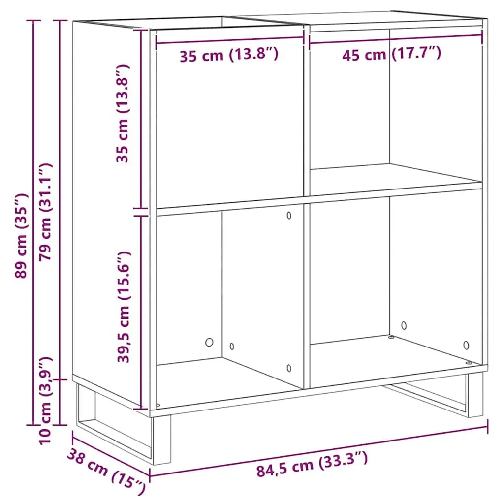 Record Storage Cabinet Engineered Wood Brown 84.5 x 38 x 89 cm
