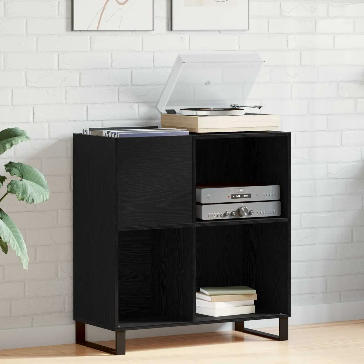 Black Oak Record Cabinet for Media Storage