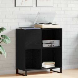 Stylish Black Oak Record Cabinet for Media Storage
