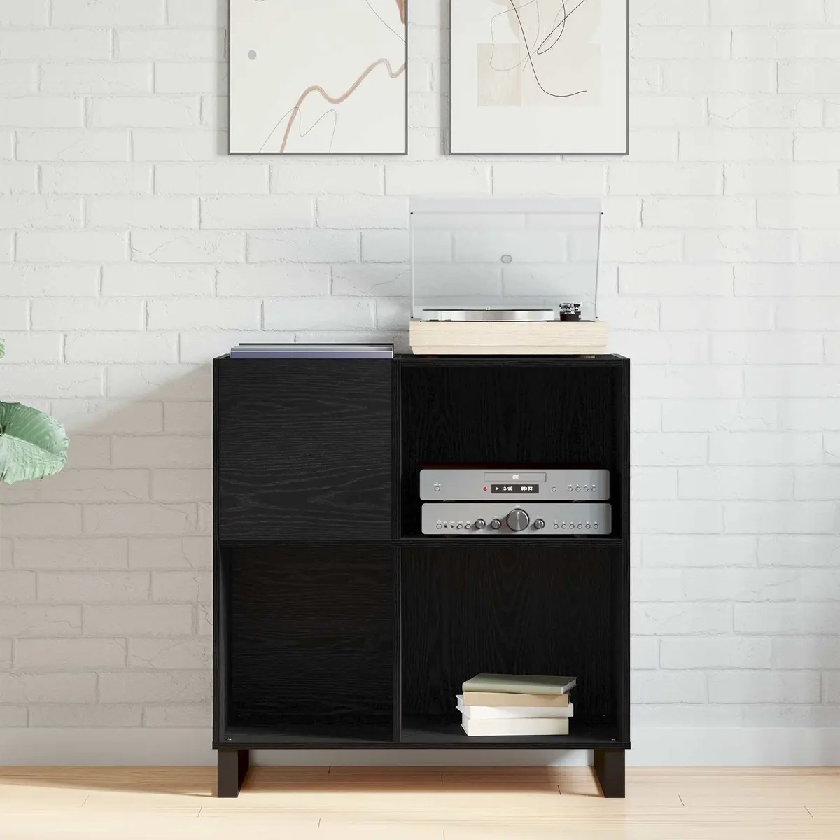 Record Cabinet Engineered Wood 85 x 38 x 89 cm Black