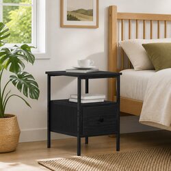 Black Bedside Cabinet 34x36x50cm Engineered Wood Storage
