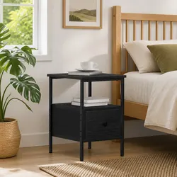 Black Bedside Cabinet 34x36x50cm Engineered Wood Storage