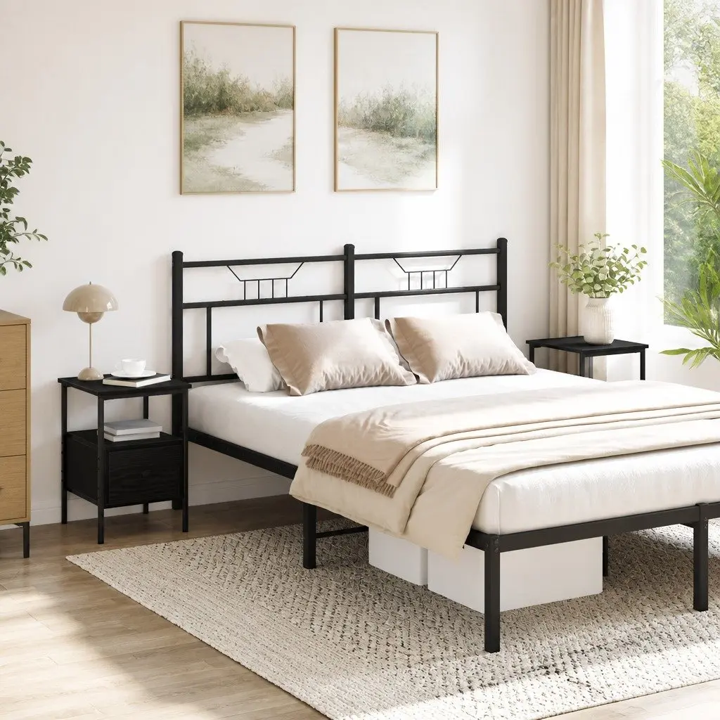 Bedside Table Engineered Wood 34 x 36 x 50 cm Black 2 pcs