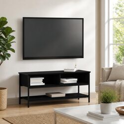 Stylish Wall-Mounted TV Cabinet Set in Black Engineered Wood