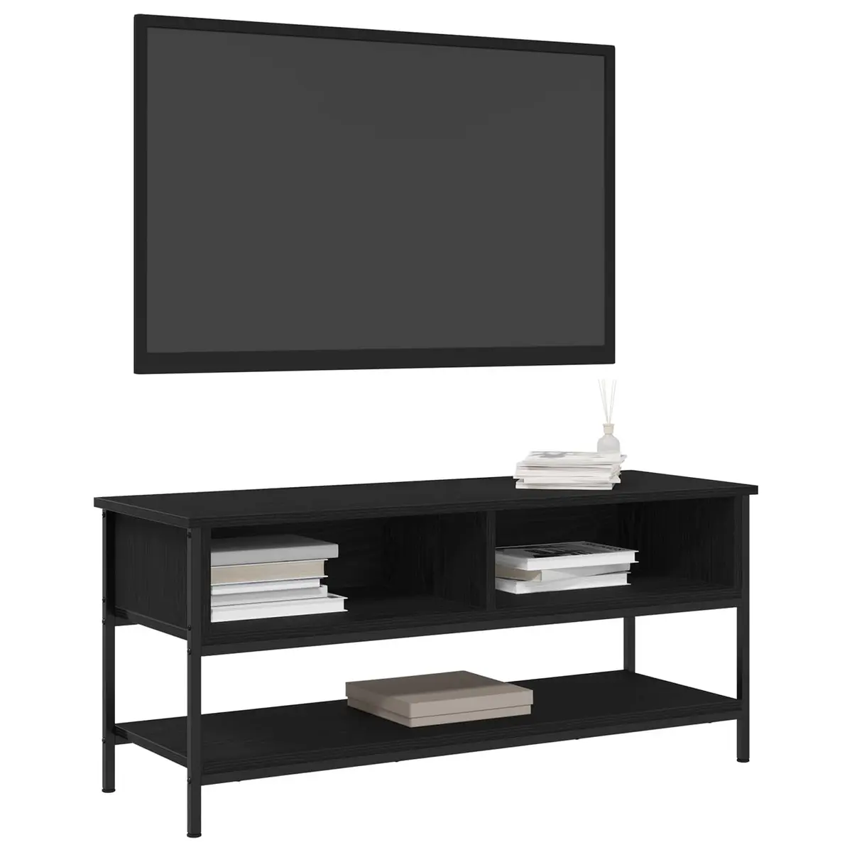 Wall-Mounted TV Cabinet Set in Black Engineered Wood