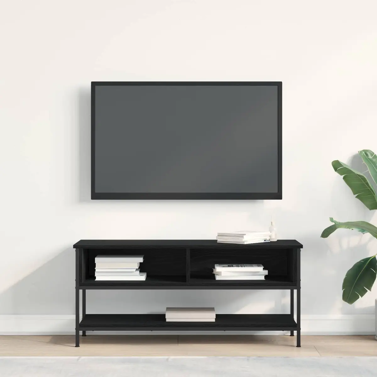 Wall-Mounted TV Cabinet Set in Black Engineered Wood
