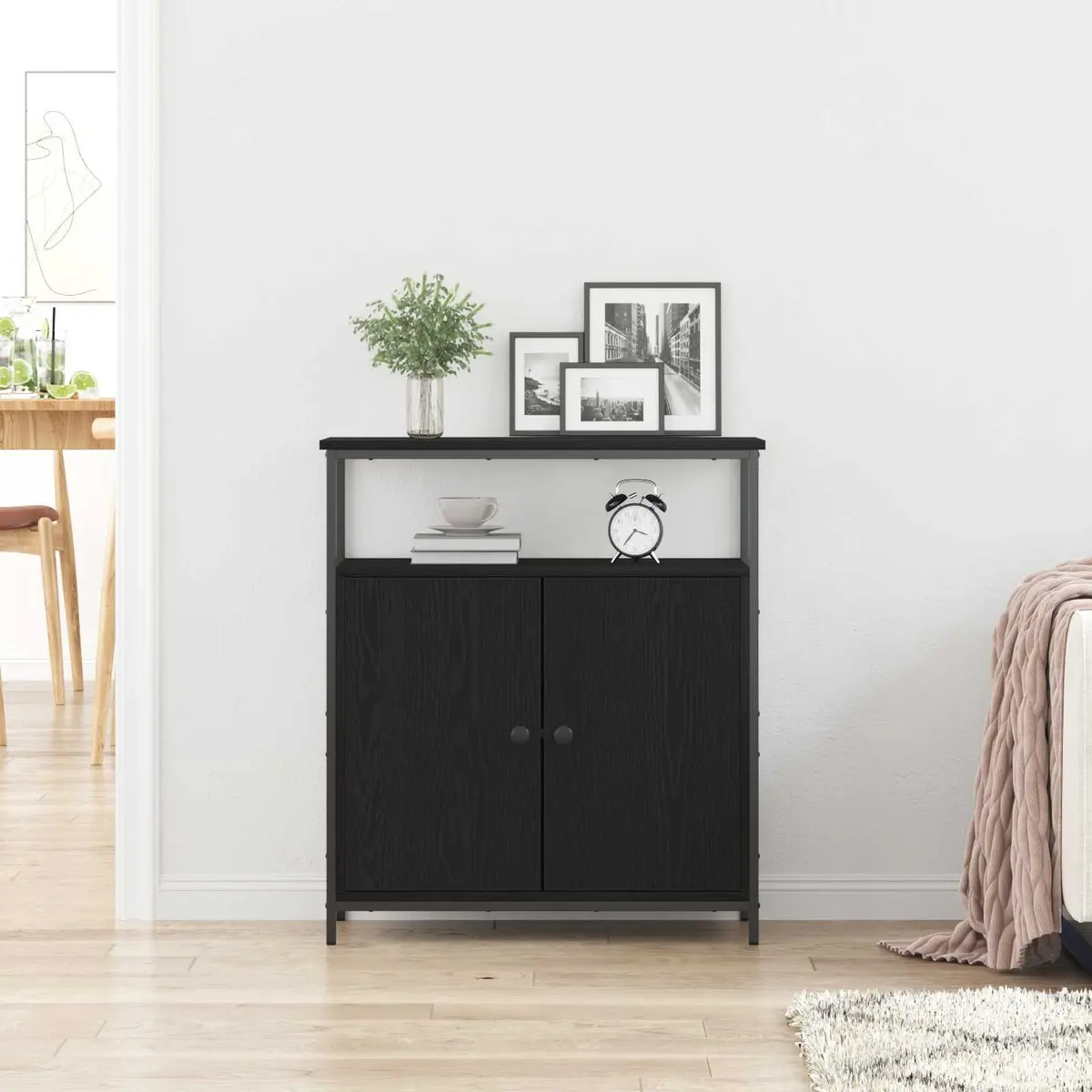 Sideboard Engineered Wood Black 70 x 30 x 80 cm Storage Cabinet Modern Living Dining