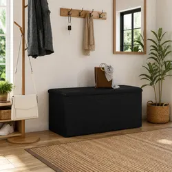Modern Black Oak Storage Bench for Entryway