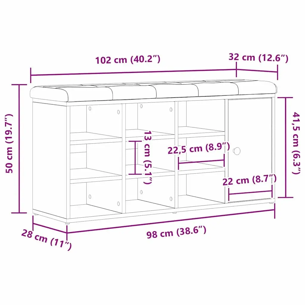 Engineered Wood Storage Bench in Black Oak 102 x 32 x 50 cm