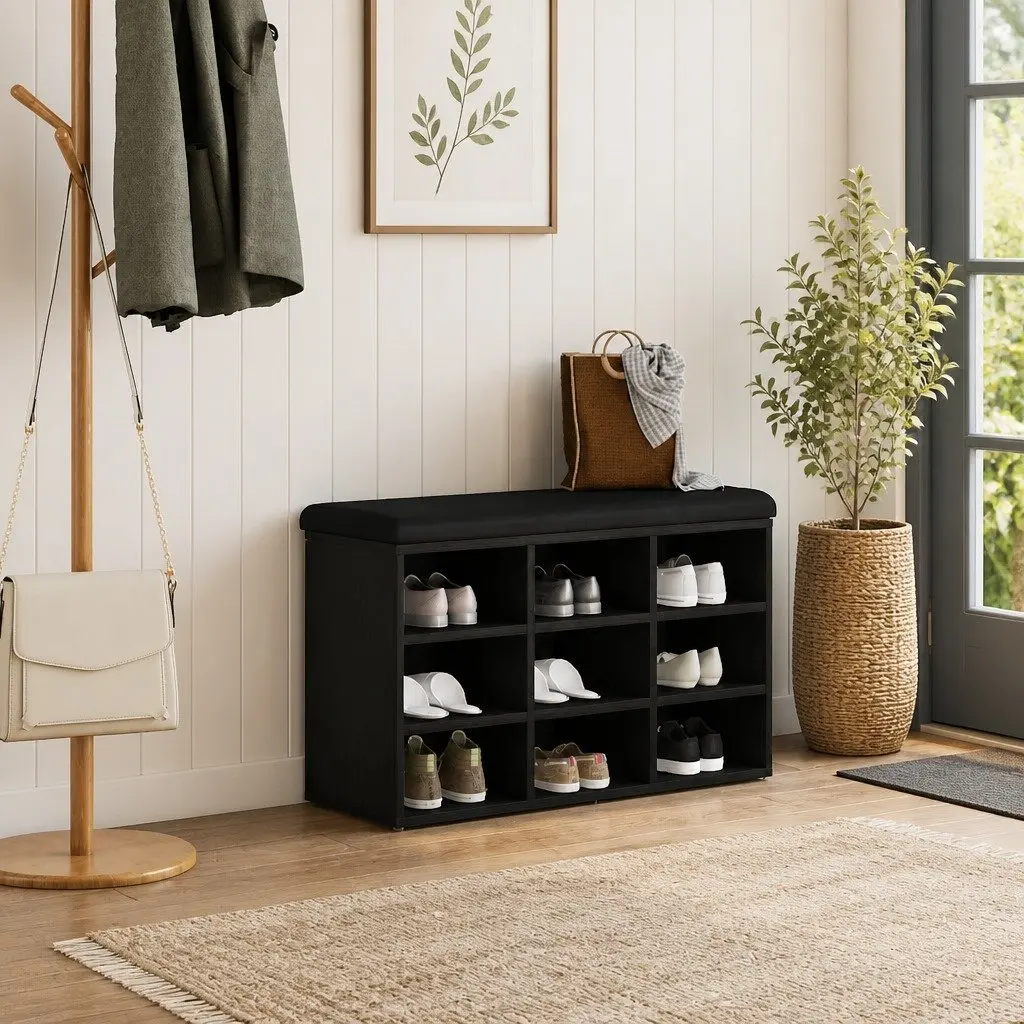 Black Shoe Bench with Durable Storage
