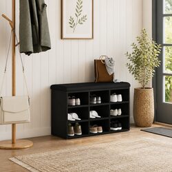 Modern Black Shoe Bench with Durable Storage