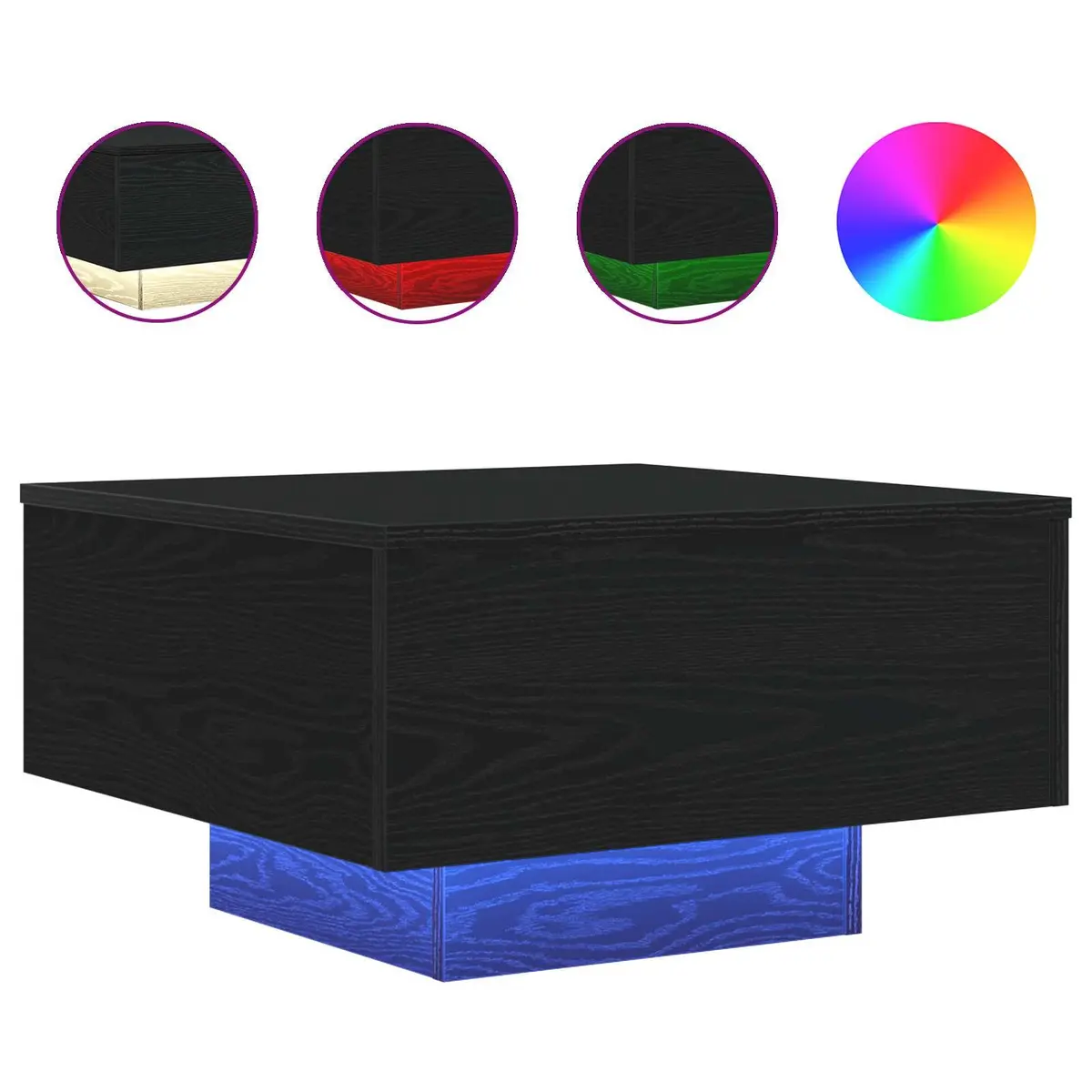 Black Oak Coffee Table with LED Lighting 55x55x31cm