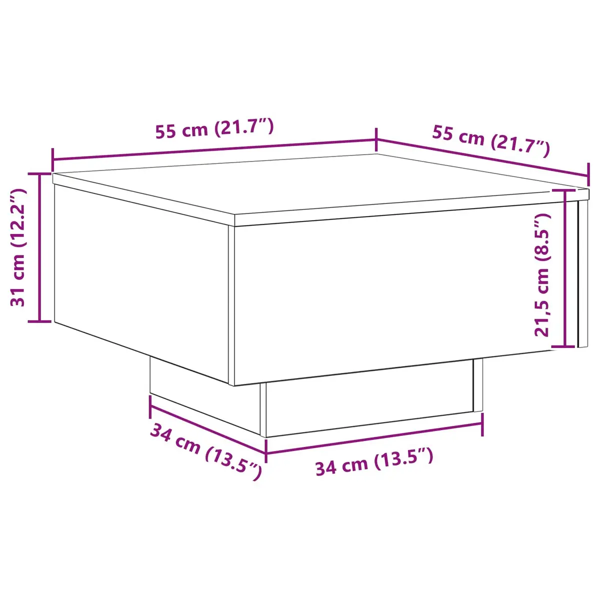 Black Oak Coffee Table with LED Lighting 55x55x31cm