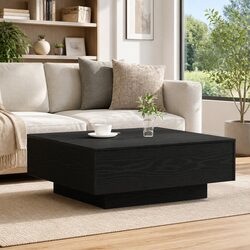 Black Oak Coffee Table 80x80x31cm with Engineered Wood Build
