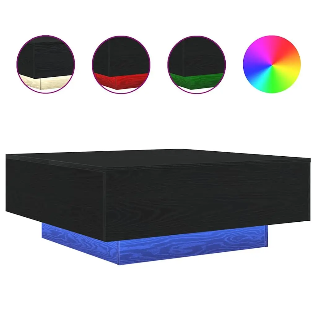 Black Oak Coffee Table with LED Lighting 80x80x31cm