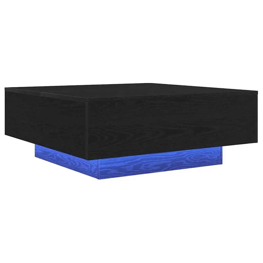 Black Oak Coffee Table with LED Lighting 80x80x31cm