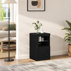 LED Sideboard Storage Cabinet Black Oak Modern Design Glass Board Shelves