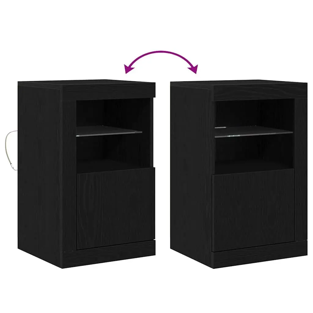 Sideboard Engineered Wood 41 x 37 x 67 cm Black Oak with Glass and Board Shelves