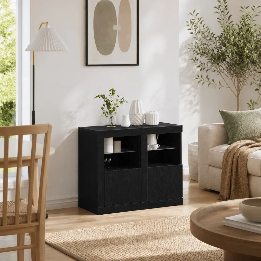 Black LED Sideboard with Glass Shelves