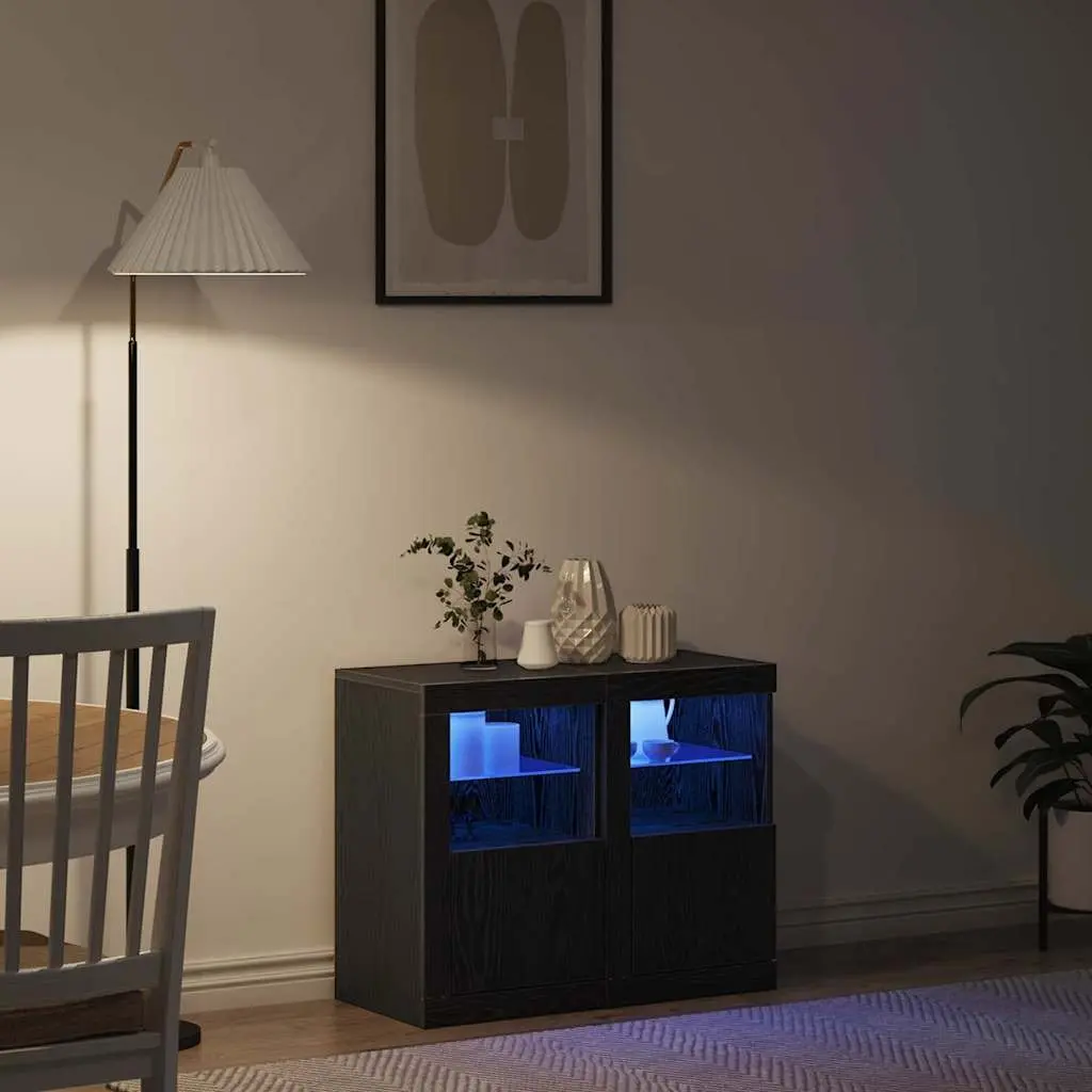 Black LED Sideboard with Glass Shelves