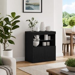 Black LED Sideboard with RGB Lighting, Modern Storage Unit