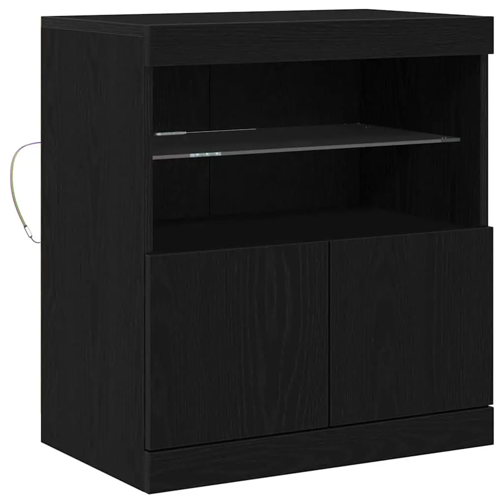 Black LED Sideboard with RGB Lighting, Modern Storage Unit