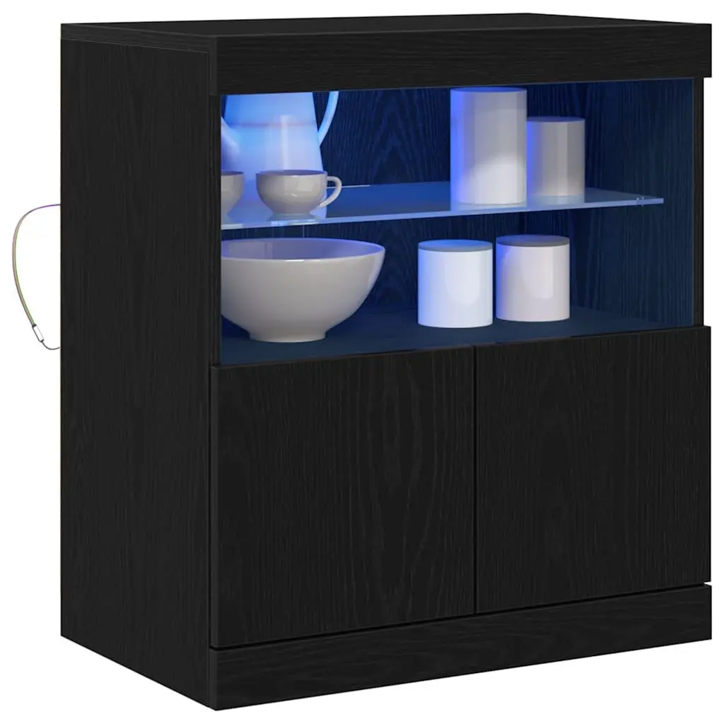 Black LED Sideboard with RGB Lighting, Modern Storage Unit