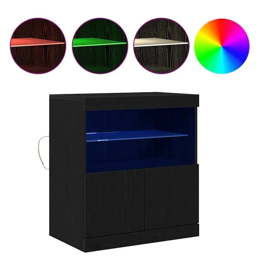 Black LED Sideboard with RGB Lighting, Modern Storage Unit