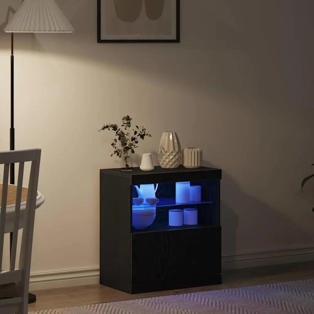 Black LED Sideboard with RGB Lighting, Modern Storage Unit