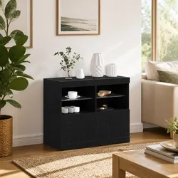 Premium Black LED Sideboard with Sliding Doors