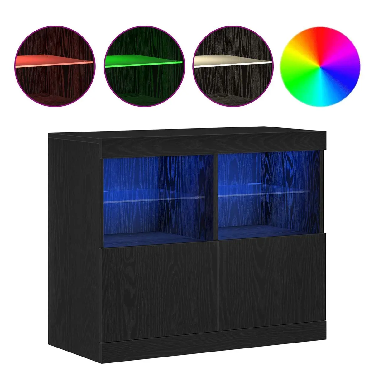 Black LED Sideboard with Sliding Doors