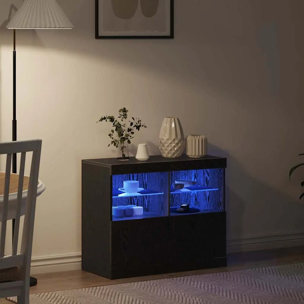 Black LED Sideboard with Sliding Doors