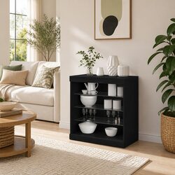 Modern Black Oak Sideboard with RGB LED Lighting