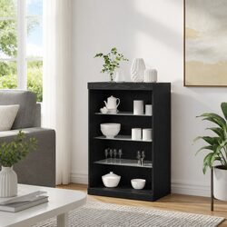 Sleek LED Sideboard in Black Oak with Glass Shelves