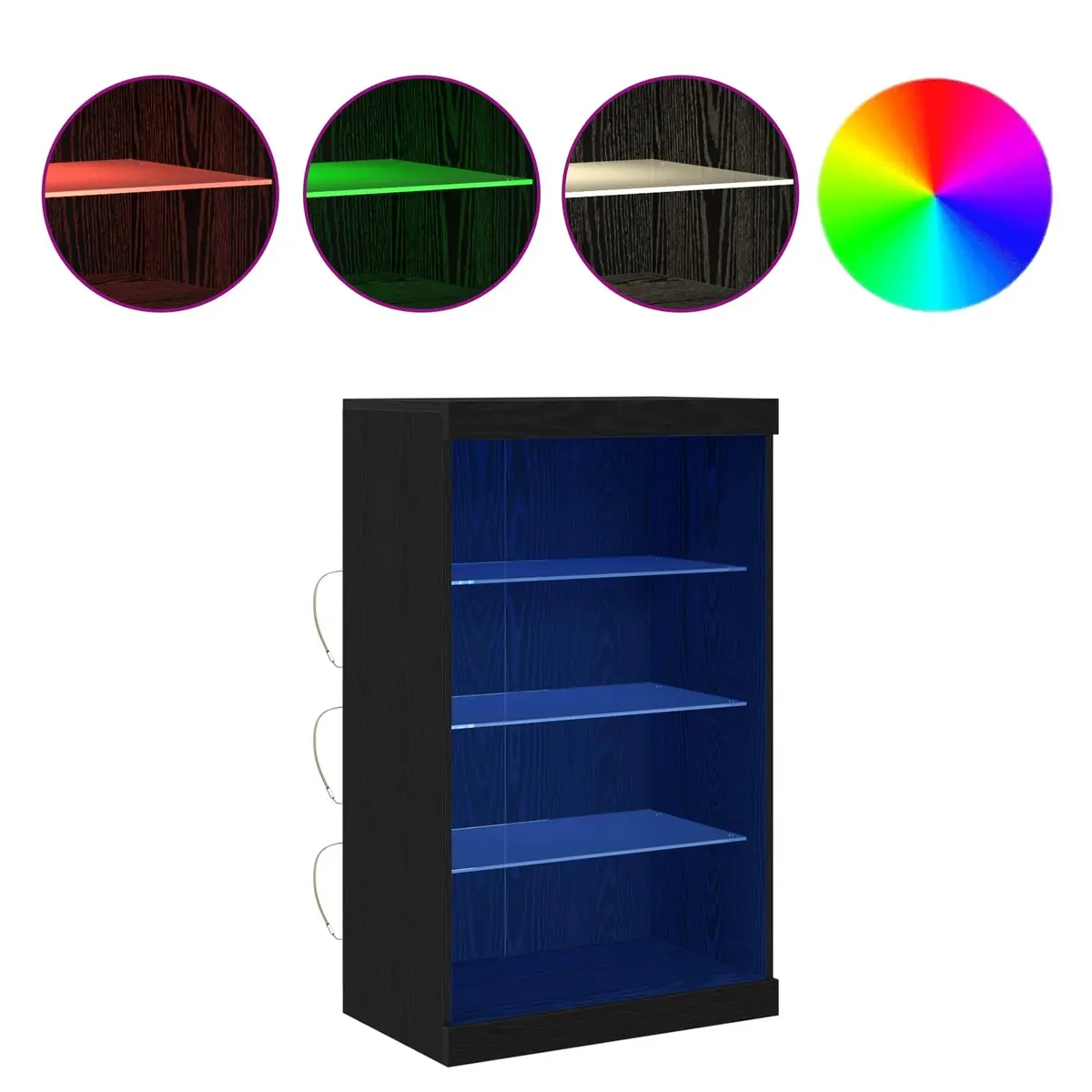 Sideboard Engineered Wood 60.5 cm Black Oak with Glass Shelves and Multicolour LED Lighting