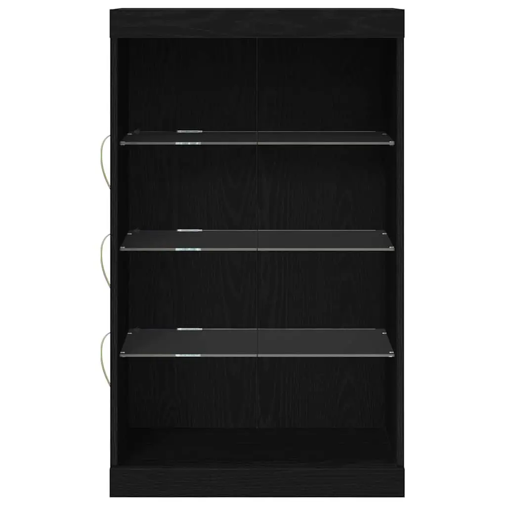 Sideboard Engineered Wood 60.5 cm Black Oak with Glass Shelves and Multicolour LED Lighting