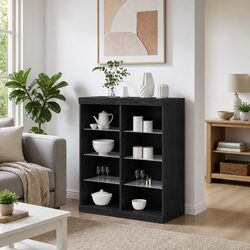 Modern Black Oak LED Sideboard with Glass Shelves