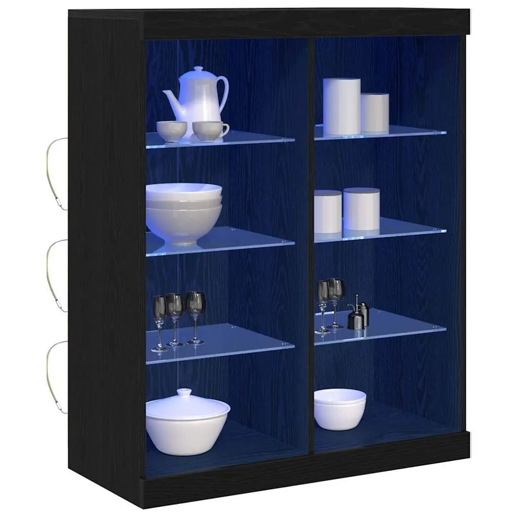 Black Oak LED Sideboard with Glass Shelves