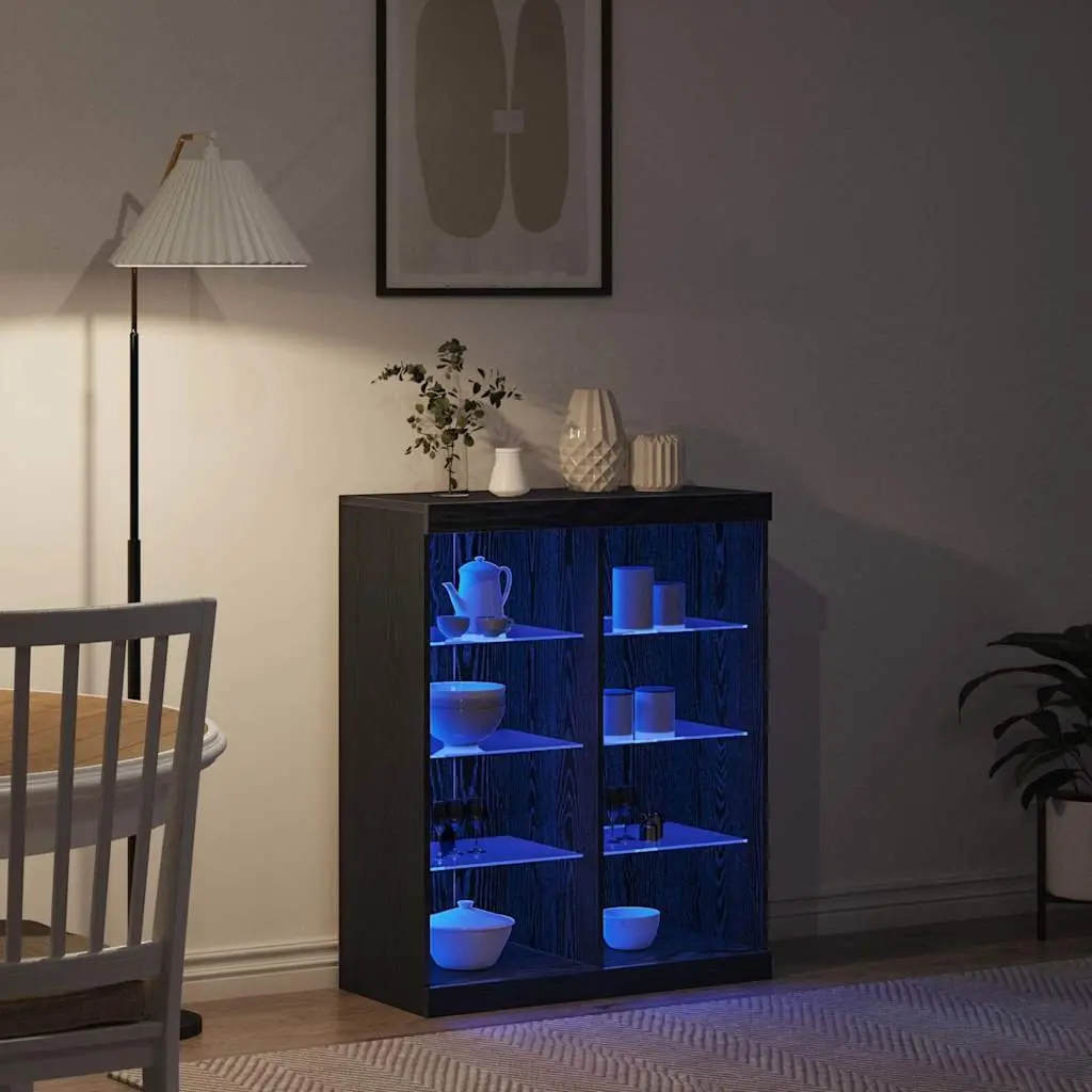 Black Oak LED Sideboard with Glass Shelves