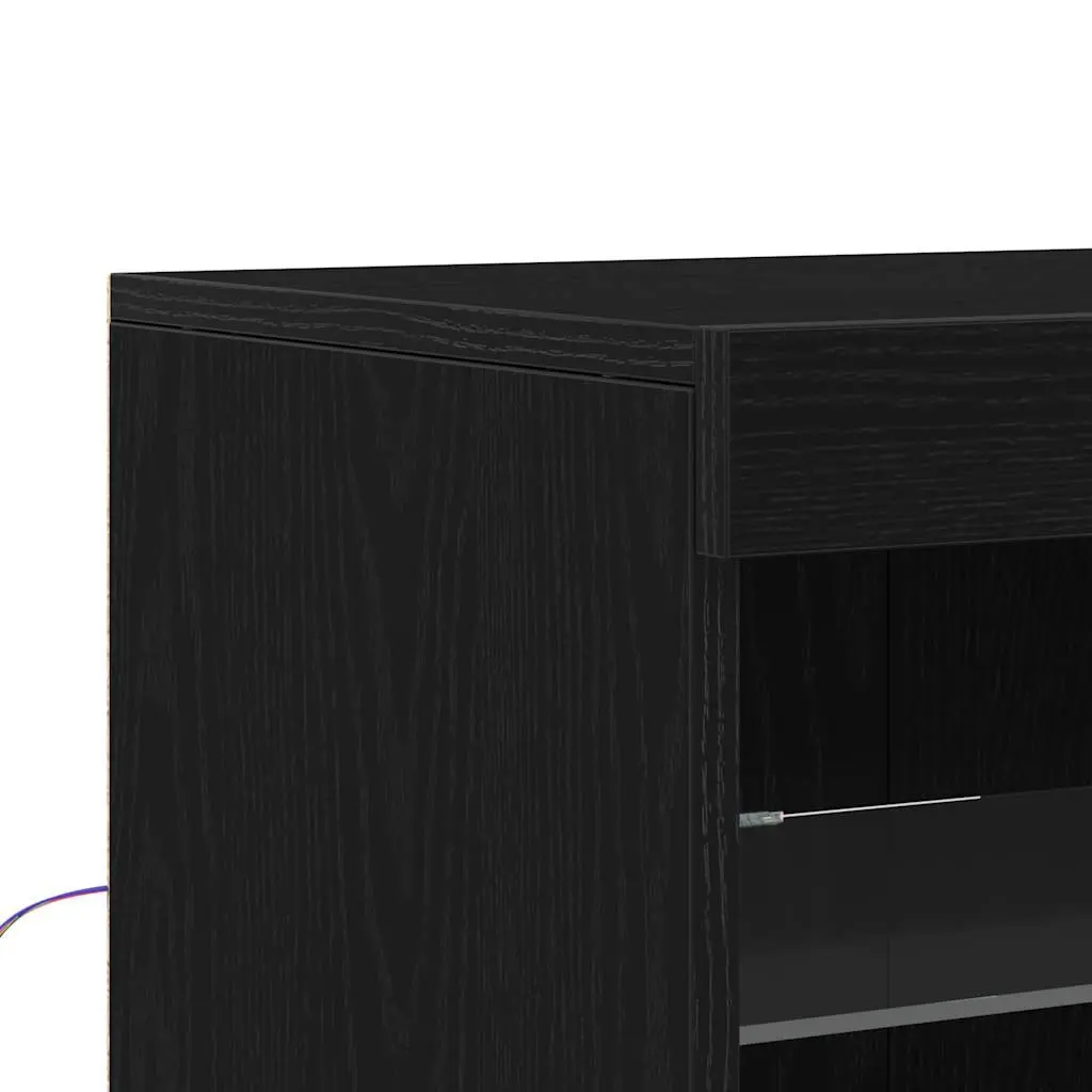 Black Oak LED Sideboard with Glass Shelves