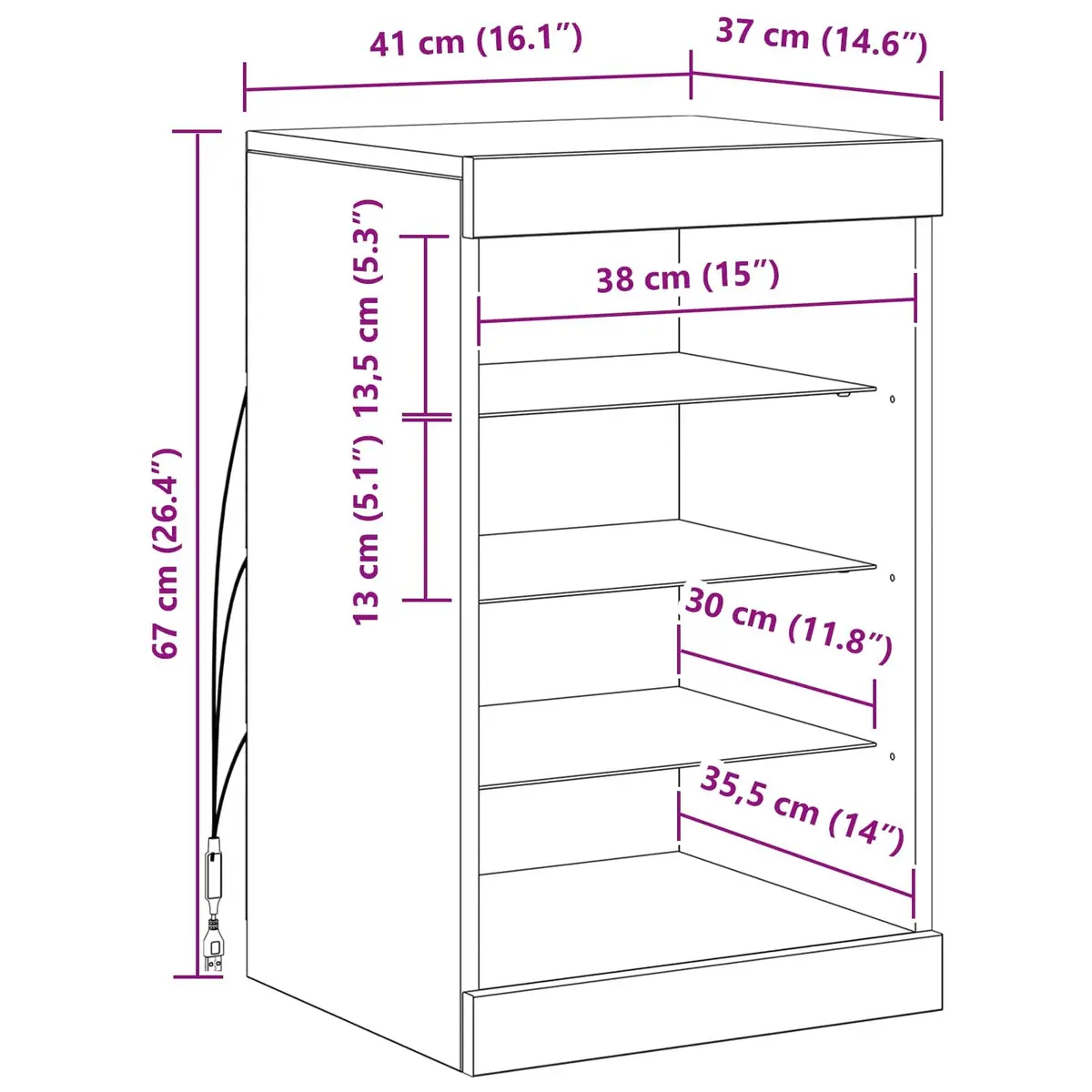 Sideboard Engineered Wood Glass Shelves 41x37x67cm Black Oak