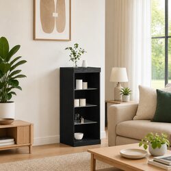 Modern Black Oak LED Sideboard with Glass Shelves