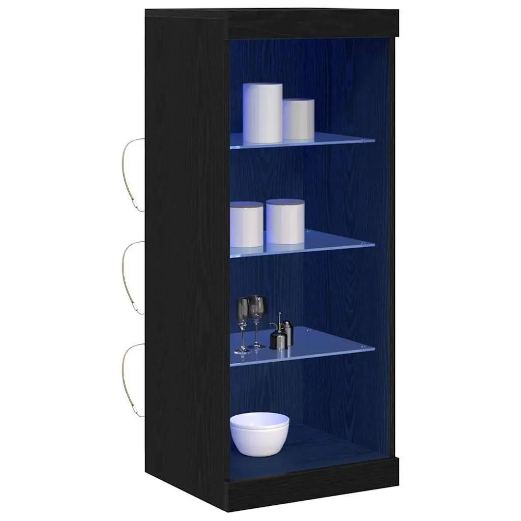 Sideboard Engineered Wood Black Oak RGB LED Lighting Drawers Glass Shelves