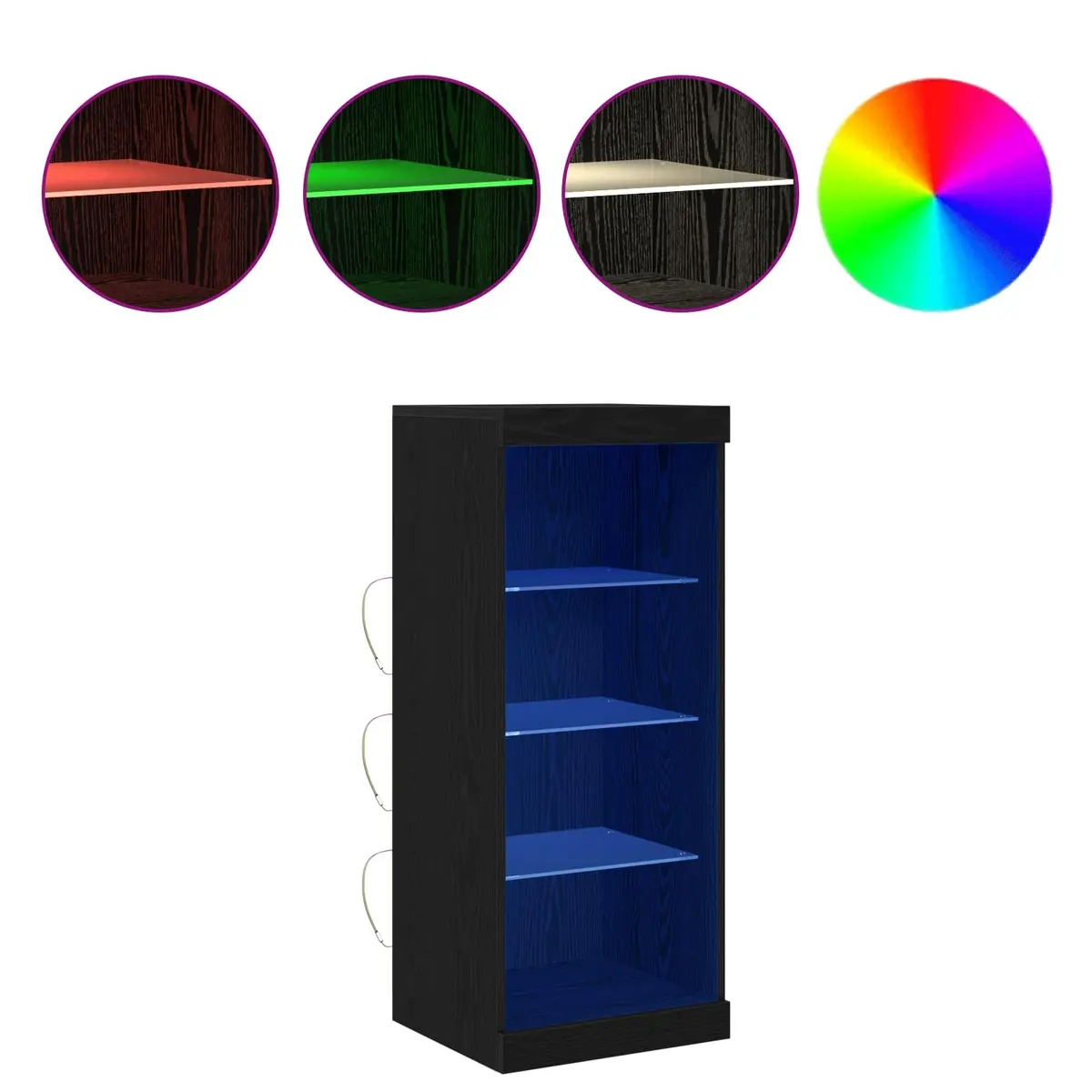 Sideboard Engineered Wood Black Oak RGB LED Lighting Drawers Glass Shelves