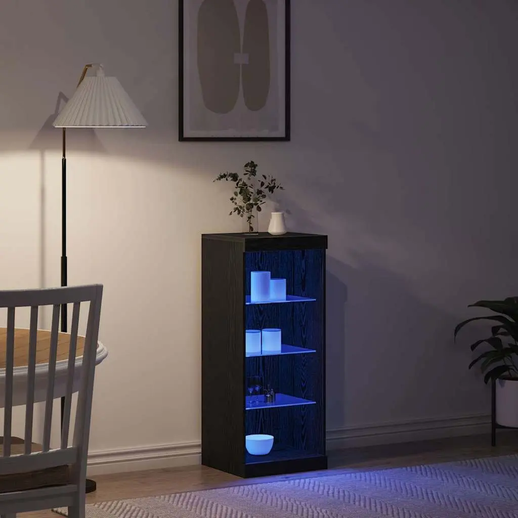 Sideboard Engineered Wood Black Oak RGB LED Lighting Drawers Glass Shelves