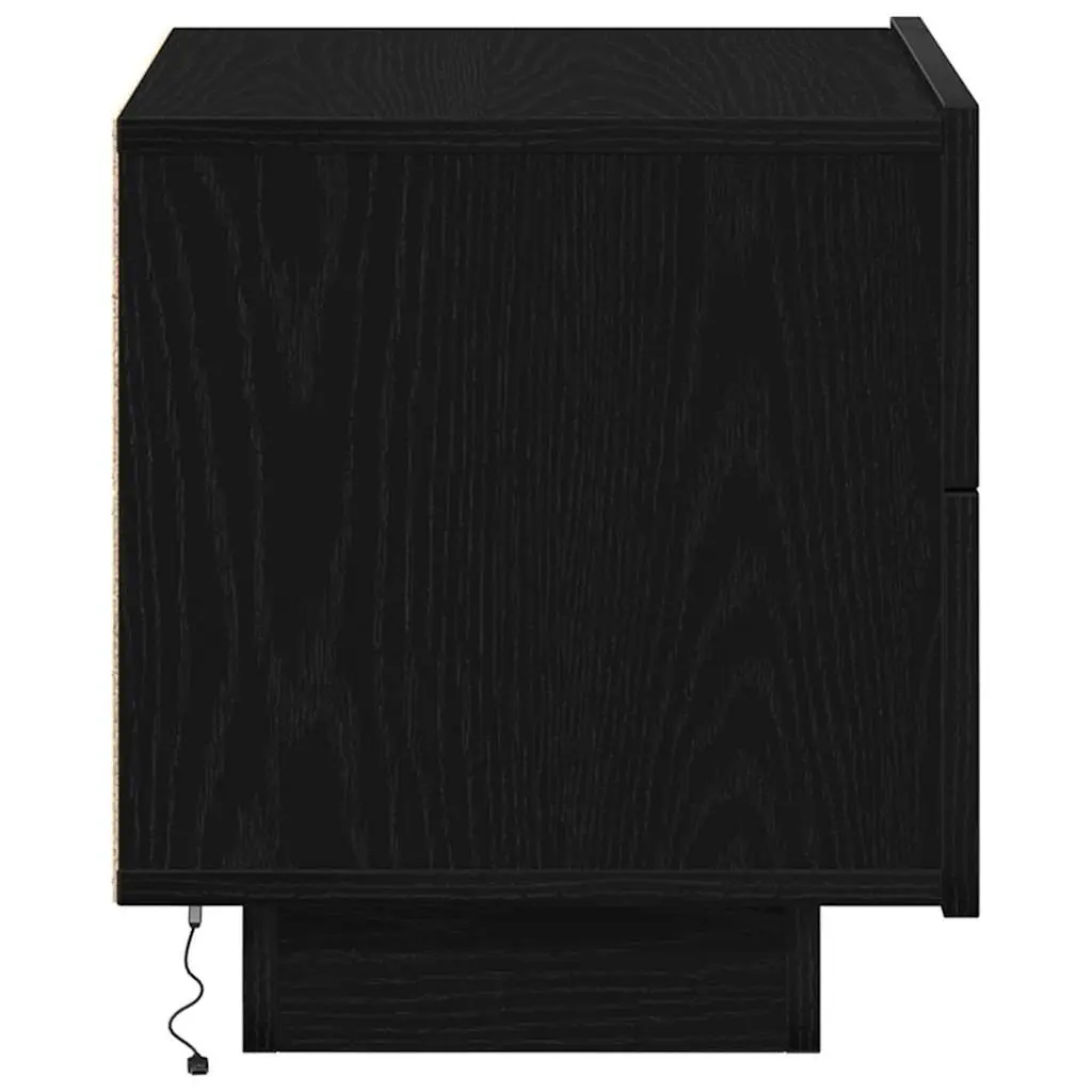 Bedside Table Engineered Wood 70cm Black Oak with LED Lights USB Charging Port