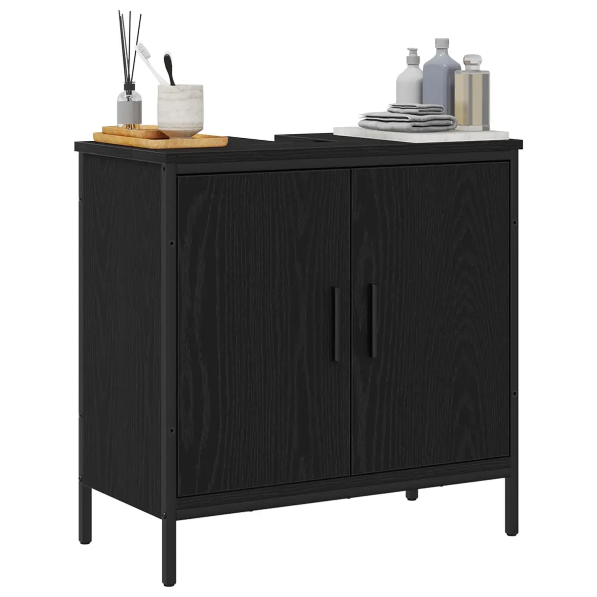 Black Oak Wall-Mounted Bathroom Vanity Sink Cabinet