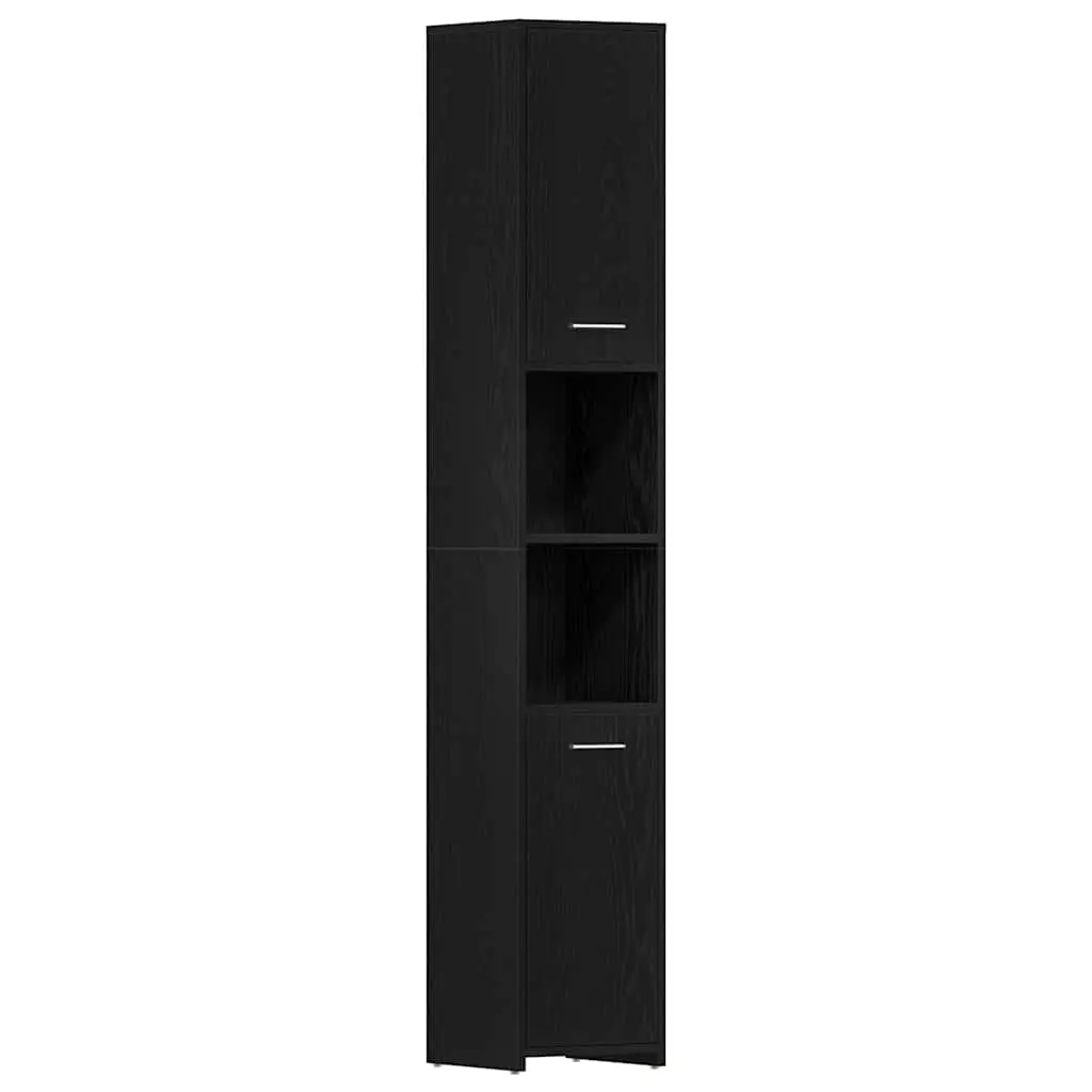 Bathroom Cabinet Engineered Wood 30 x 30 x 183.5 cm Black Oak Storage Cupboard Tall Organizer