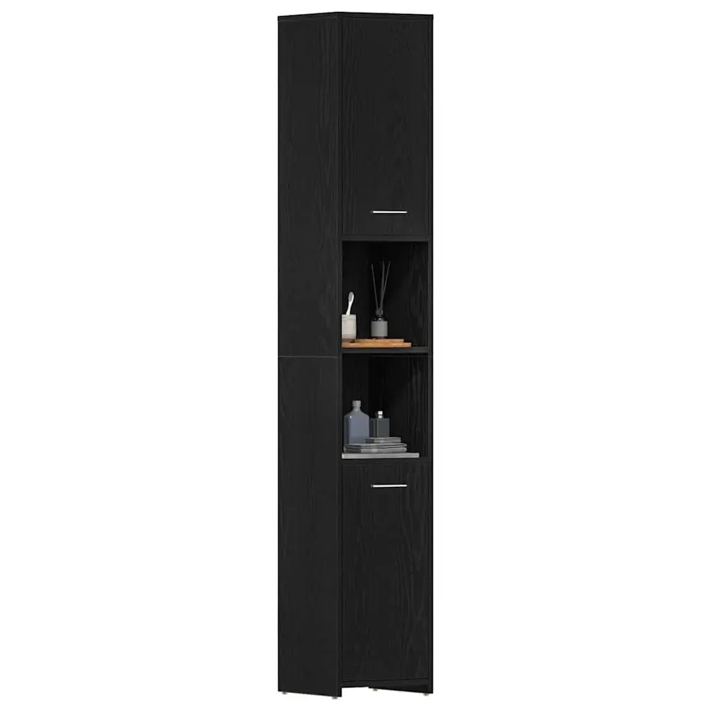 Bathroom Cabinet Engineered Wood 30 x 30 x 183.5 cm Black Oak Storage Cupboard Tall Organizer