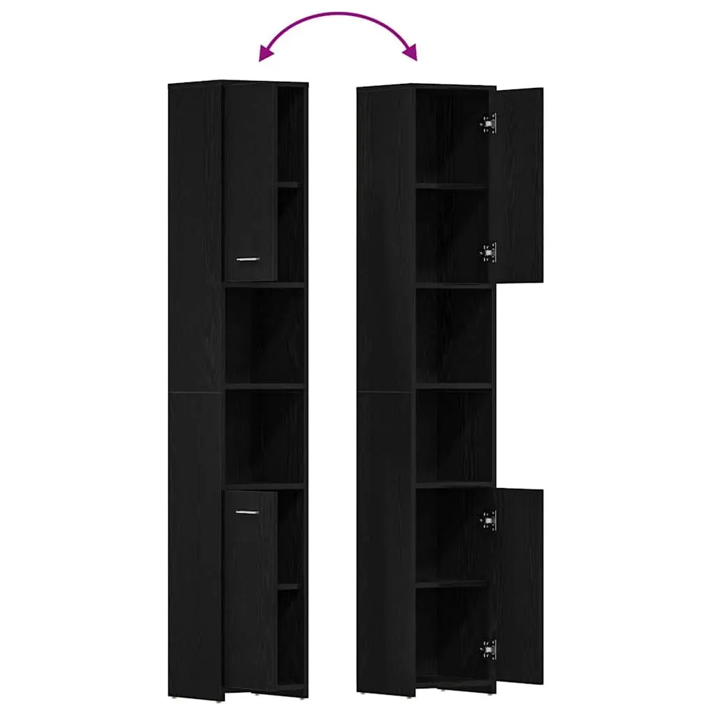 Bathroom Cabinet Engineered Wood 30 x 30 x 183.5 cm Black Oak Storage Cupboard Tall Organizer